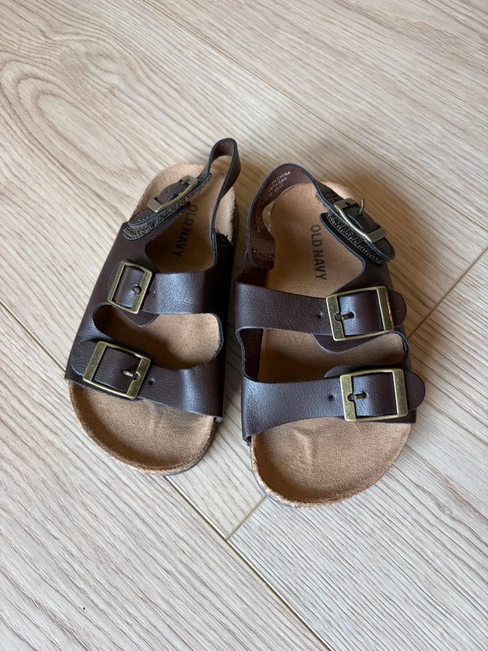 Old Navy Brown Triple-Strap Kids Sandals with Buckles